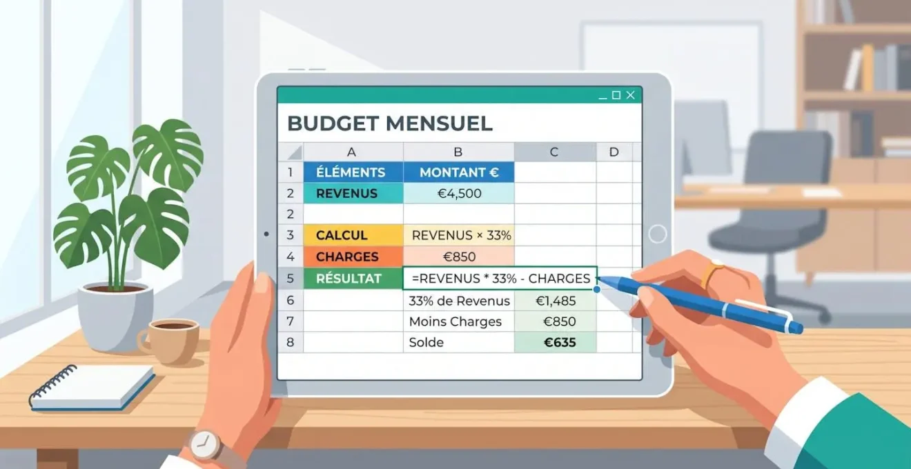 Une feuille de calcul montrant la formule de capacité de remboursement avec un stylo posé dessus